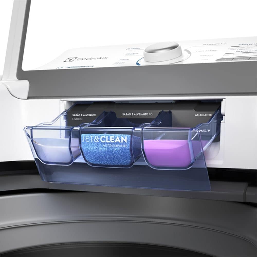 Colocar sabão Máquina de Lavar Electrolux 13kg Branca Essential Care com Cesto Inox