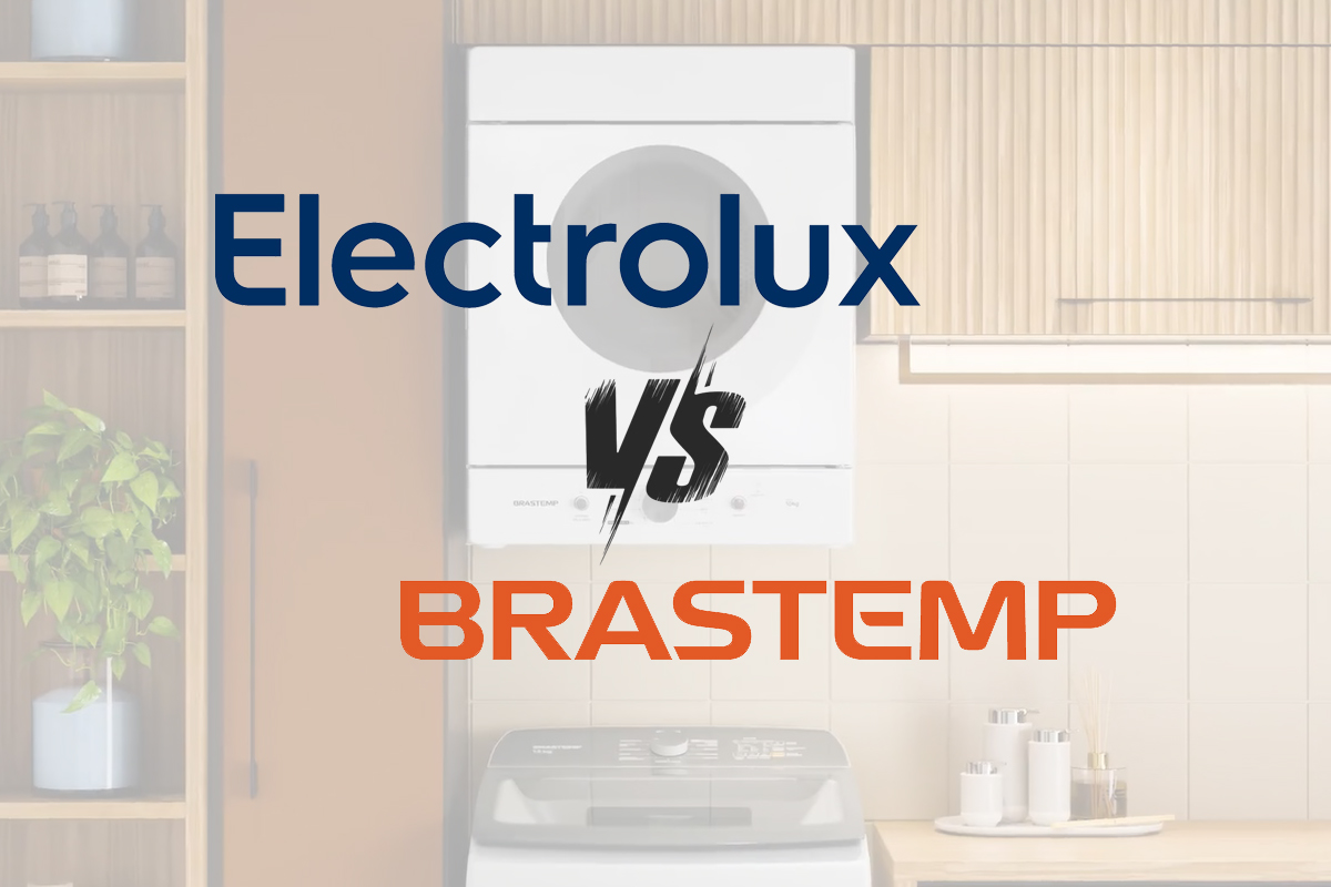Comparativo visual entre as marcas Electrolux e Brastemp com o título "Qual a Melhor Secadora para comprar?", apresentando modelos de ambas as fabricantes lado a lado.