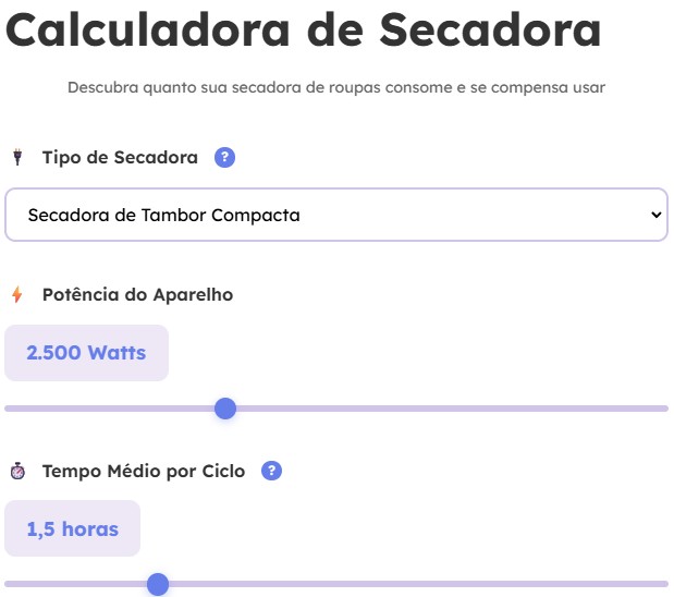 imagem da calculadora da secadora de roupa