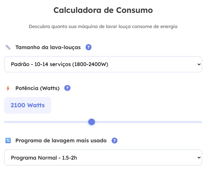 Calcular consumo de lava louças
