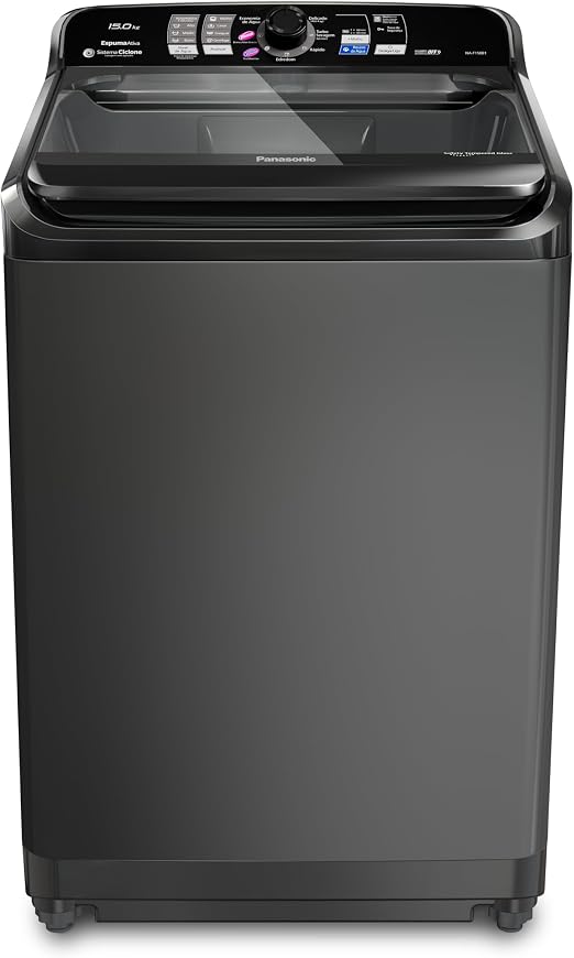 Máquina de lavar Ideal+ Panasonic 15Kg Lavagem Eficiente SmartSense Função Vanish Titânio - NA-F150B1T
