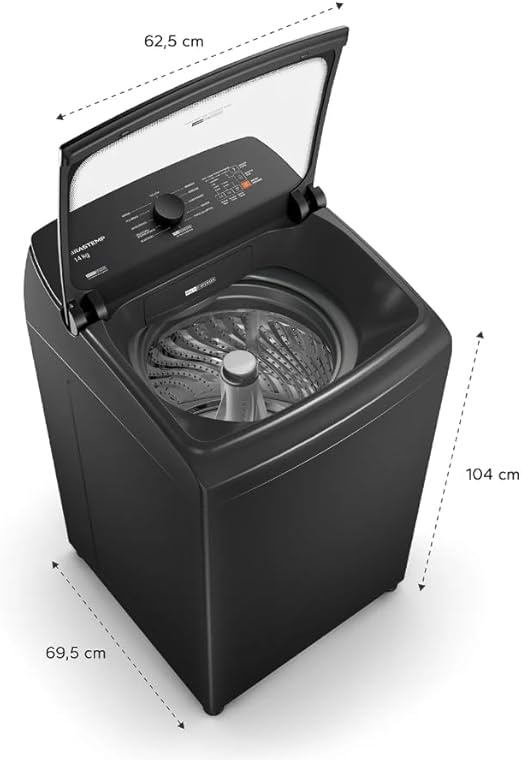 Medidas Máquina de Lavar Cinza Platinum Brastemp 14kg com Smart Sensor e Função Reduzir Tempo - BWJ14A9